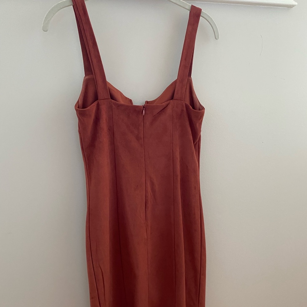 Rust Faux Suede Bodycon Dress - Picture 4 of 4